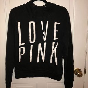 PINK black cowell neck drawstring hoodie